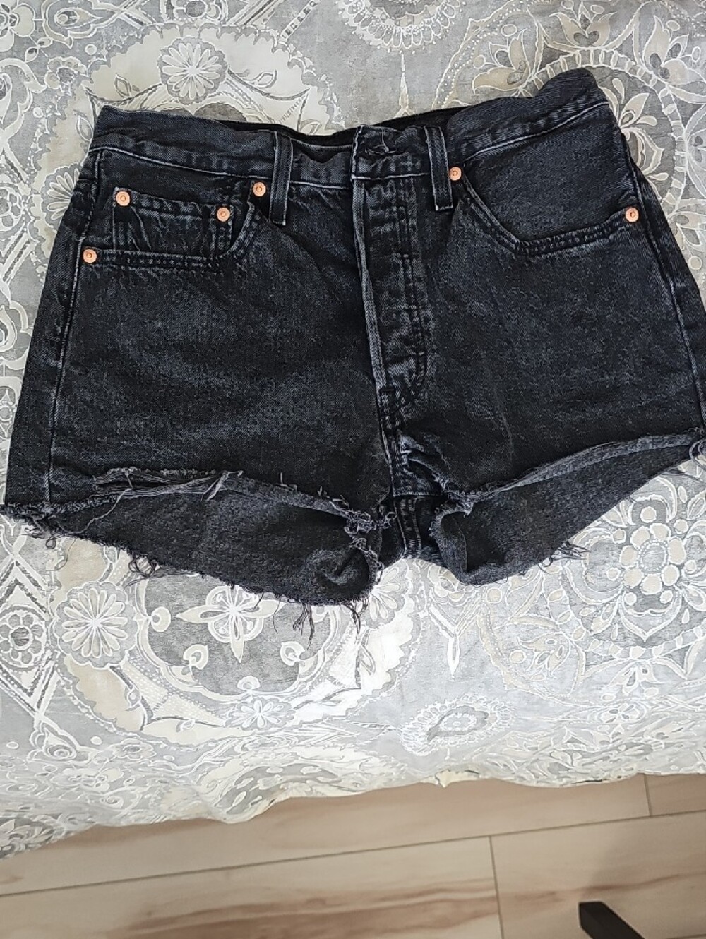 Levi's Black Washed High-Rise Cutoff Denim Shorts